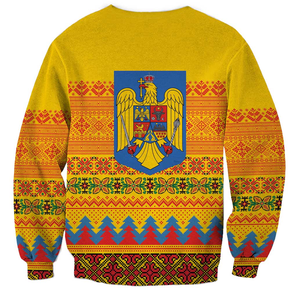 Romania Merry Christmas Sweatshirt Romania Emblem Traditional Folk Art - Polynesian Pride