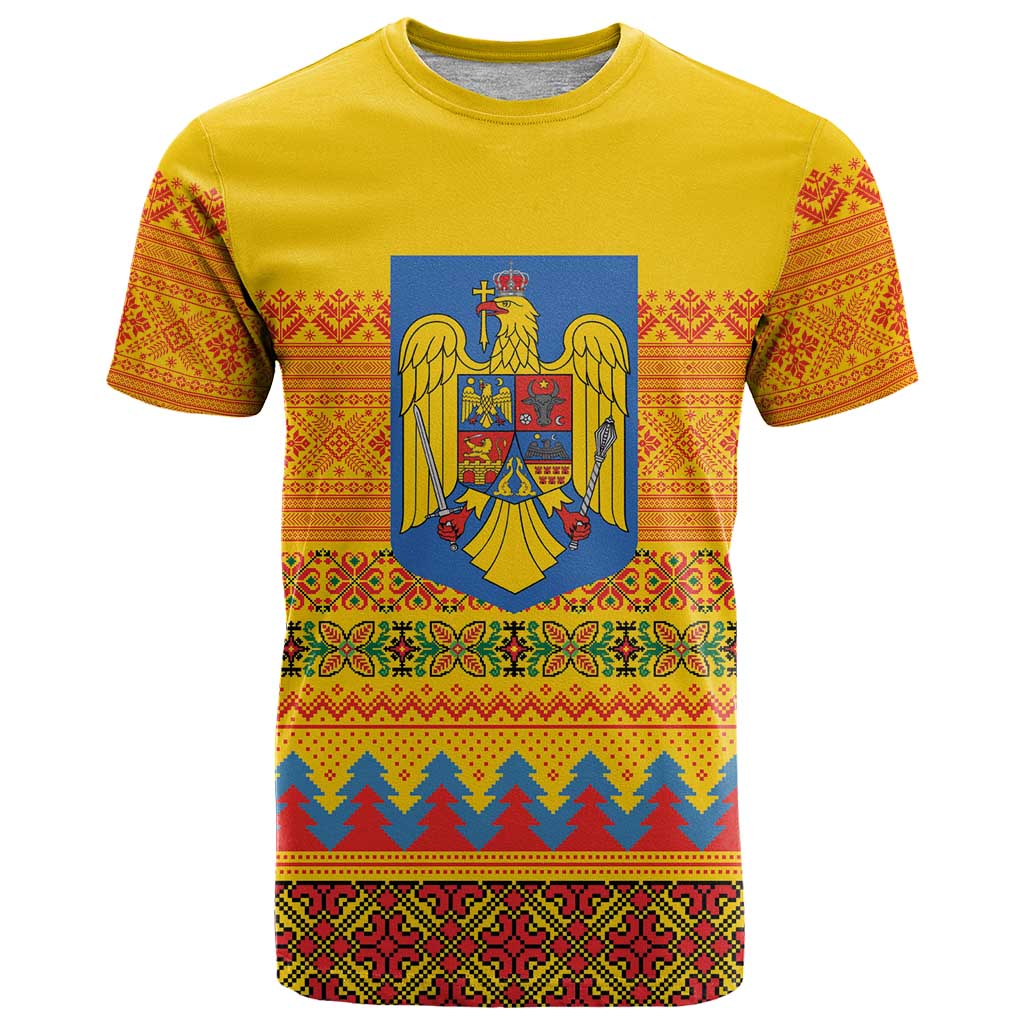 Romania Merry Christmas T Shirt Romania Emblem Traditional Folk Art - Polynesian Pride