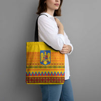 Romania Merry Christmas Tote Bag Romania Emblem Traditional Folk Art - Polynesian Pride