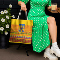 Romania Merry Christmas Tote Bag Romania Emblem Traditional Folk Art - Polynesian Pride