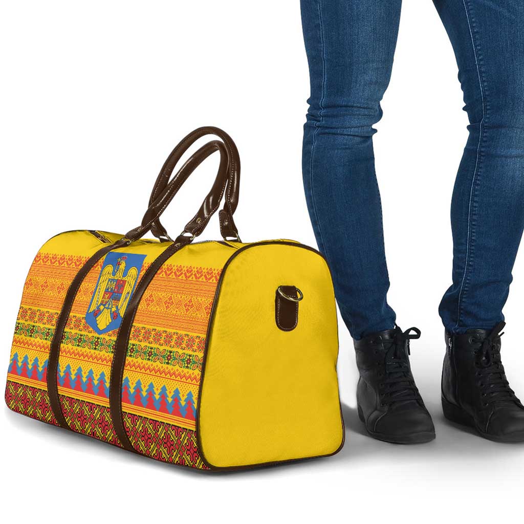Romania Merry Christmas Travel Bag Romania Emblem Traditional Folk Art - Polynesian Pride