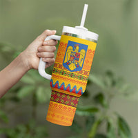 Romania Merry Christmas Tumbler With Handle Romania Emblem Traditional Folk Art - Polynesian Pride