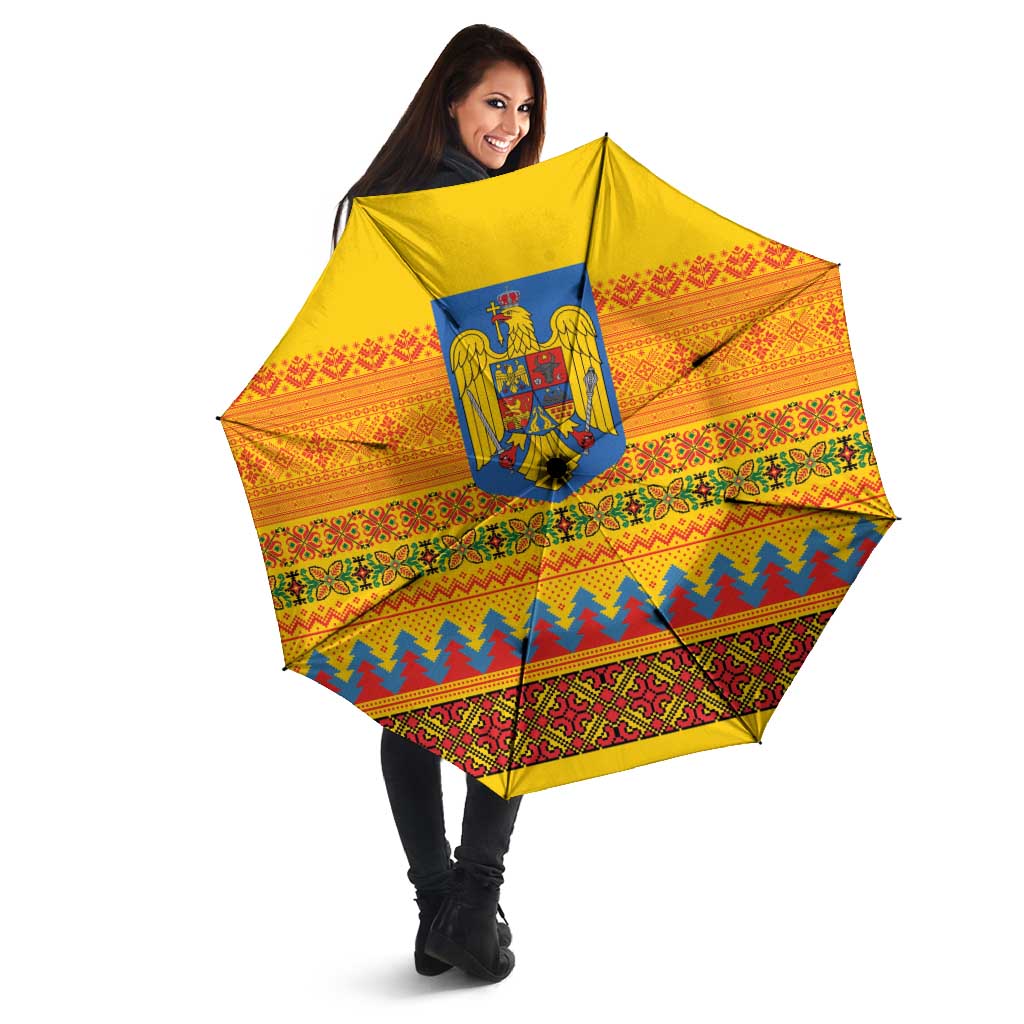 Romania Merry Christmas Umbrella Romania Emblem Traditional Folk Art - Polynesian Pride