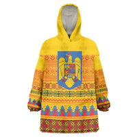 Romania Merry Christmas Wearable Blanket Hoodie Romania Emblem Traditional Folk Art - Polynesian Pride