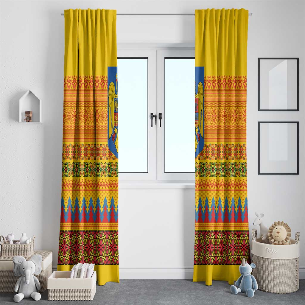Romania Merry Christmas Window Curtain Romania Emblem Traditional Folk Art - Polynesian Pride