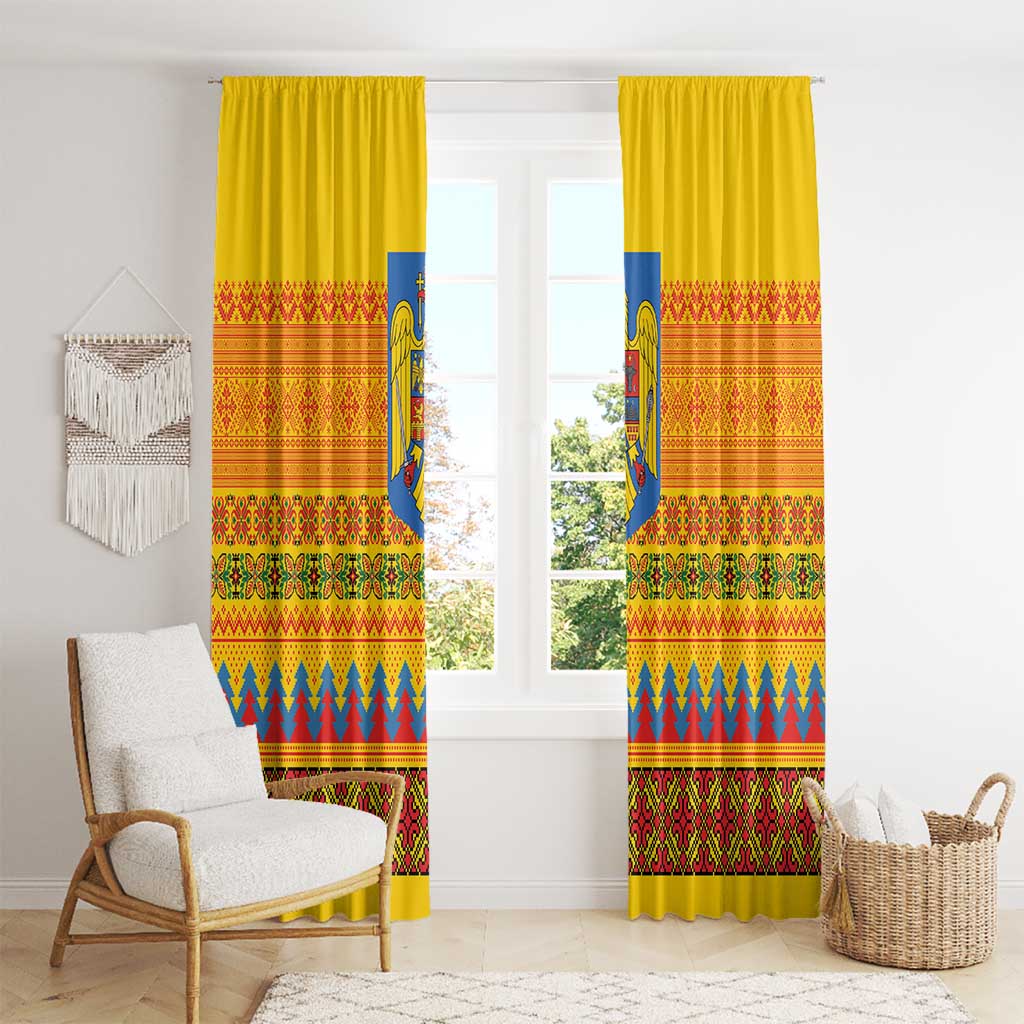 Romania Merry Christmas Window Curtain Romania Emblem Traditional Folk Art - Polynesian Pride