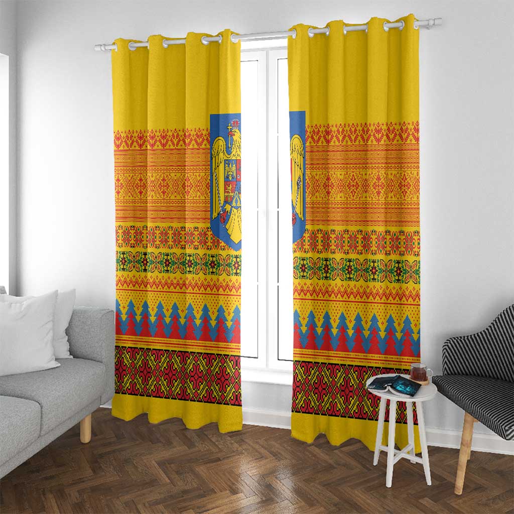 Romania Merry Christmas Window Curtain Romania Emblem Traditional Folk Art - Polynesian Pride