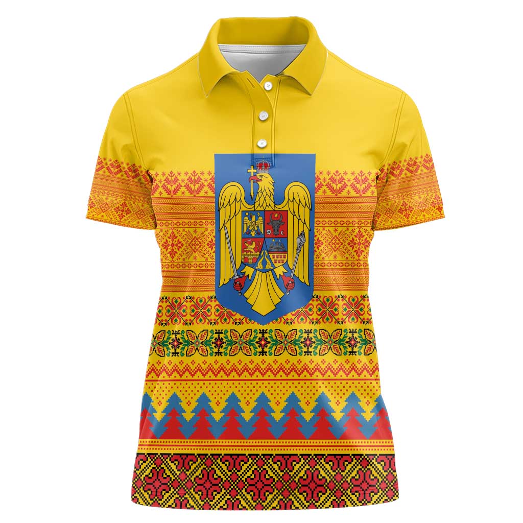Romania Merry Christmas Women Polo Shirt Romania Emblem Traditional Folk Art - Polynesian Pride