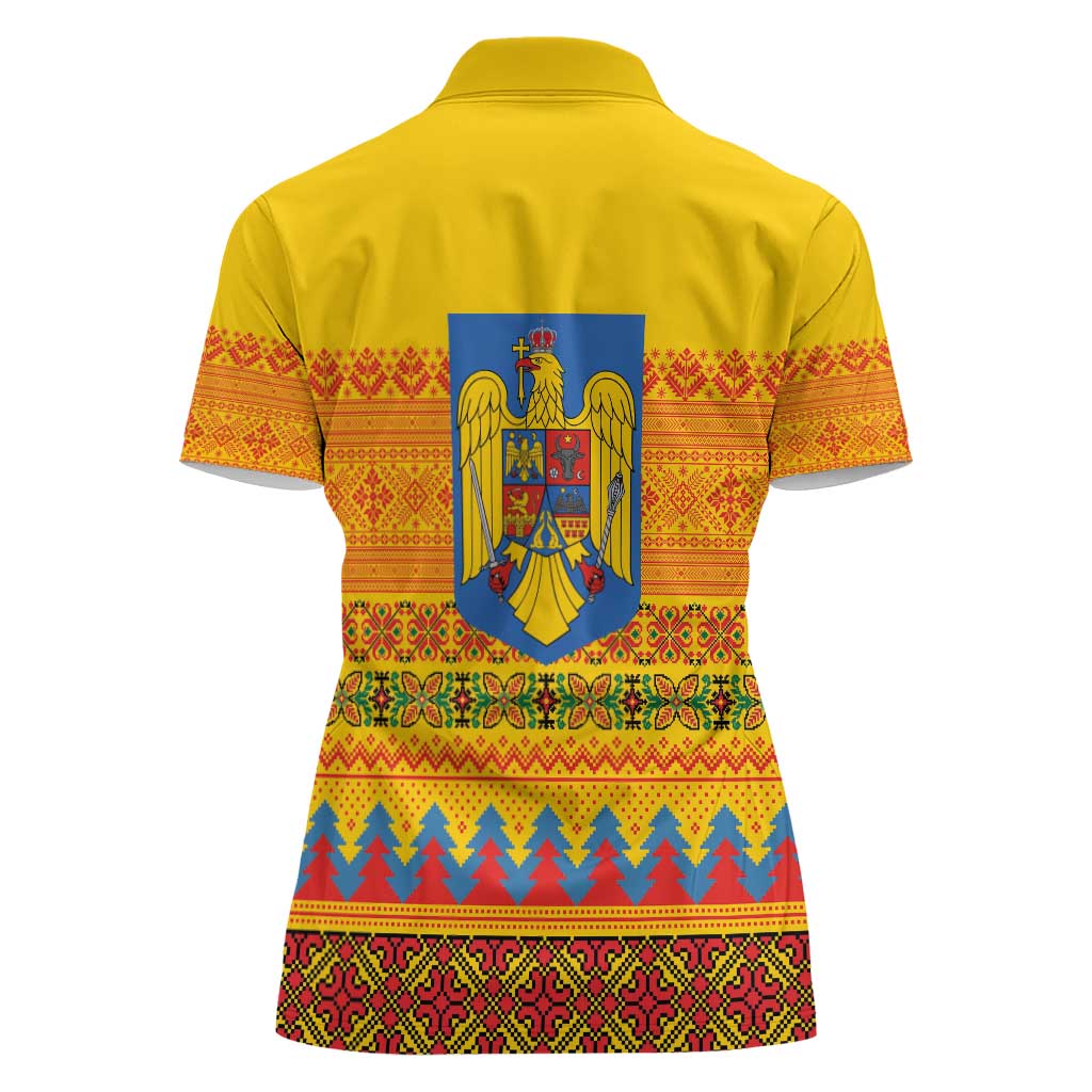 Romania Merry Christmas Women Polo Shirt Romania Emblem Traditional Folk Art - Polynesian Pride
