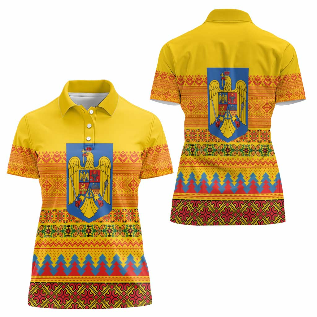 Romania Merry Christmas Women Polo Shirt Romania Emblem Traditional Folk Art - Polynesian Pride