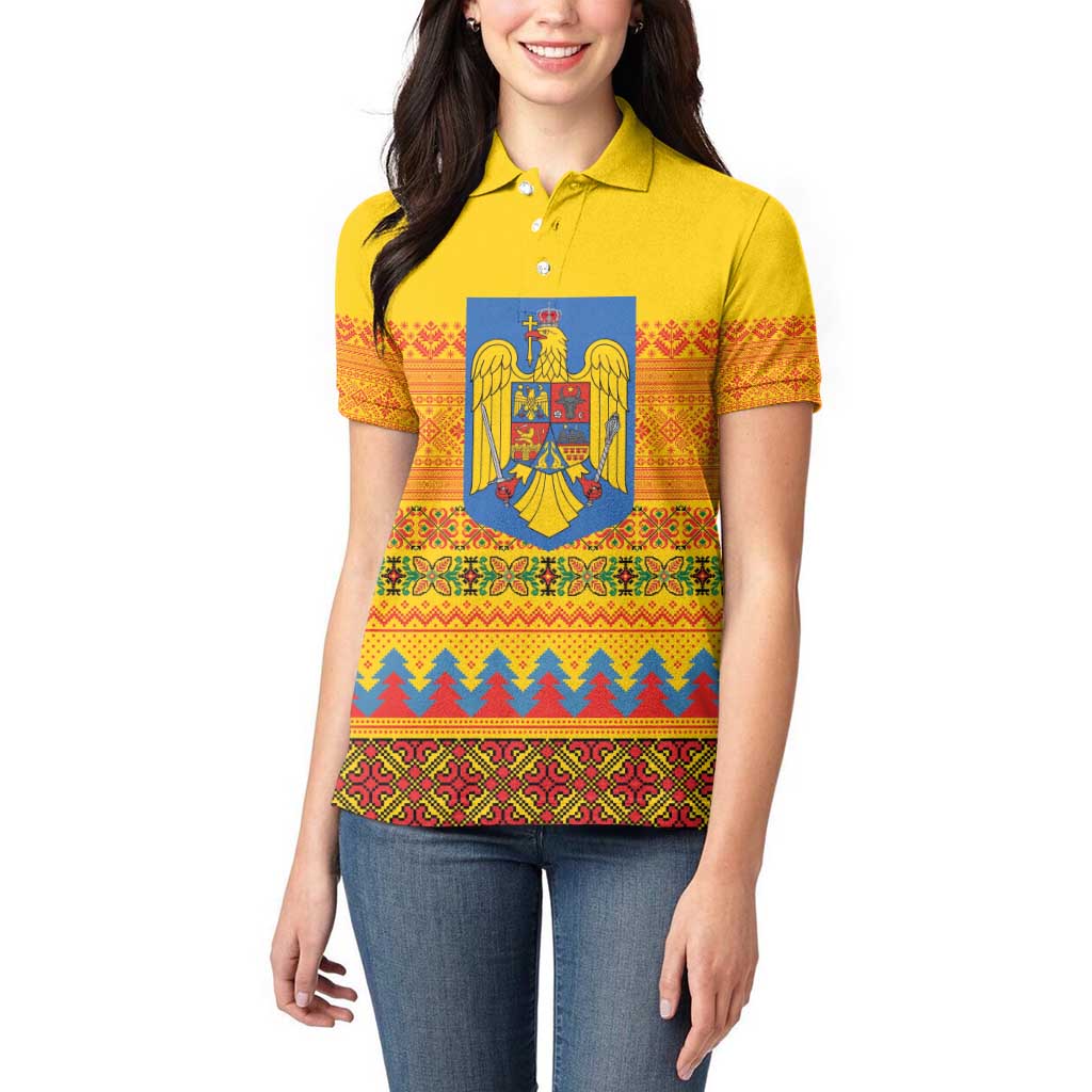 Romania Merry Christmas Women Polo Shirt Romania Emblem Traditional Folk Art - Polynesian Pride