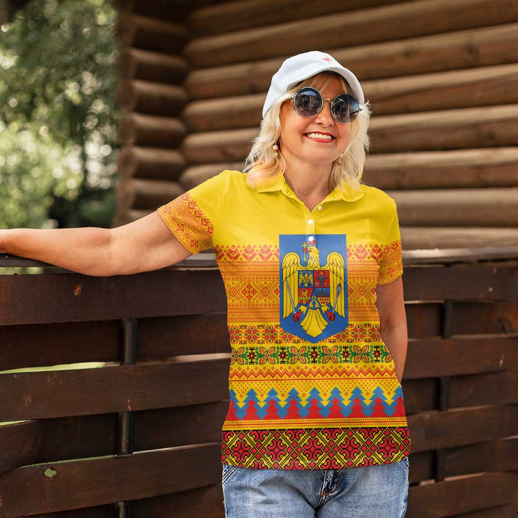 Romania Merry Christmas Women Polo Shirt Romania Emblem Traditional Folk Art - Polynesian Pride