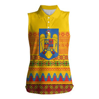 Romania Merry Christmas Women Sleeveless Polo Shirt Romania Emblem Traditional Folk Art - Polynesian Pride