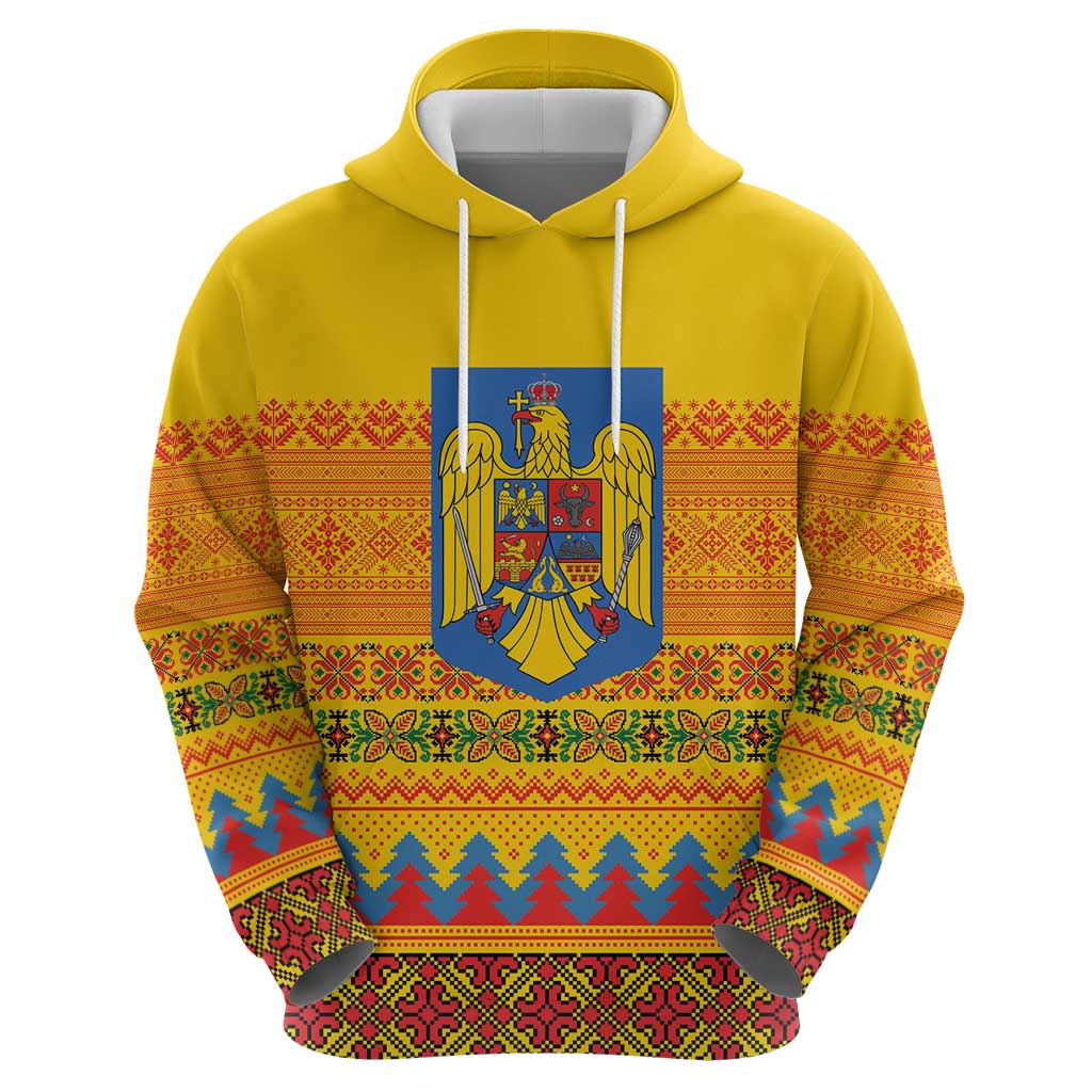 Romania Merry Christmas Zip Hoodie Romania Emblem Traditional Folk Art - Polynesian Pride