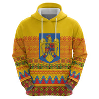 Romania Merry Christmas Zip Hoodie Romania Emblem Traditional Folk Art - Polynesian Pride