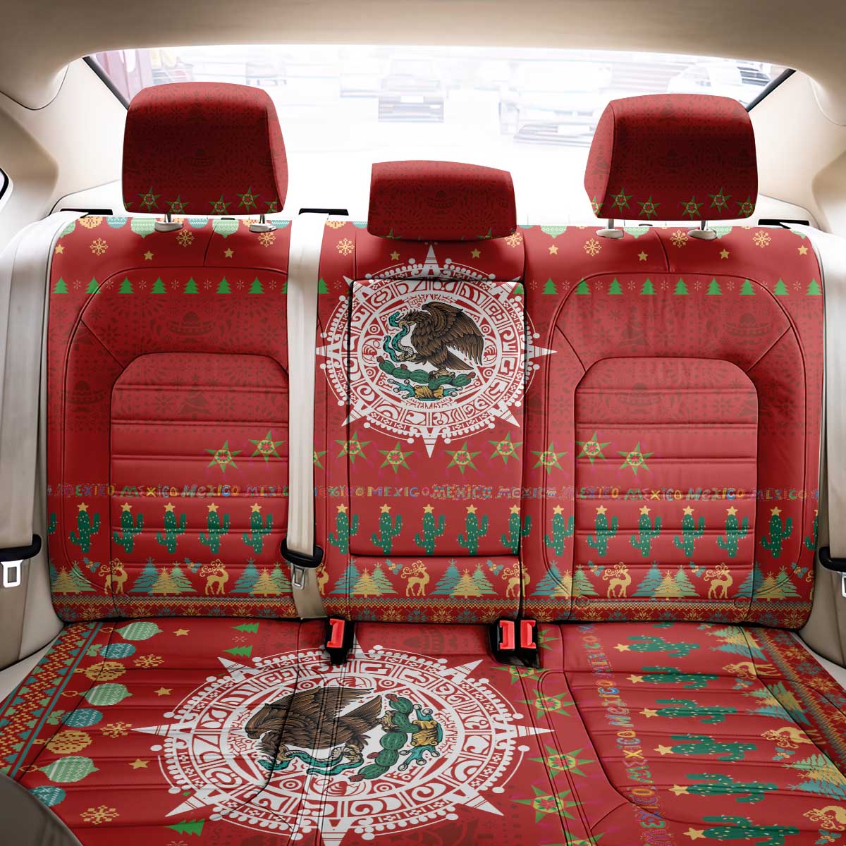 Mexico Merry Christmas Back Car Seat Cover Mexican Cultural Emblem Xmas Style - Polynesian Pride