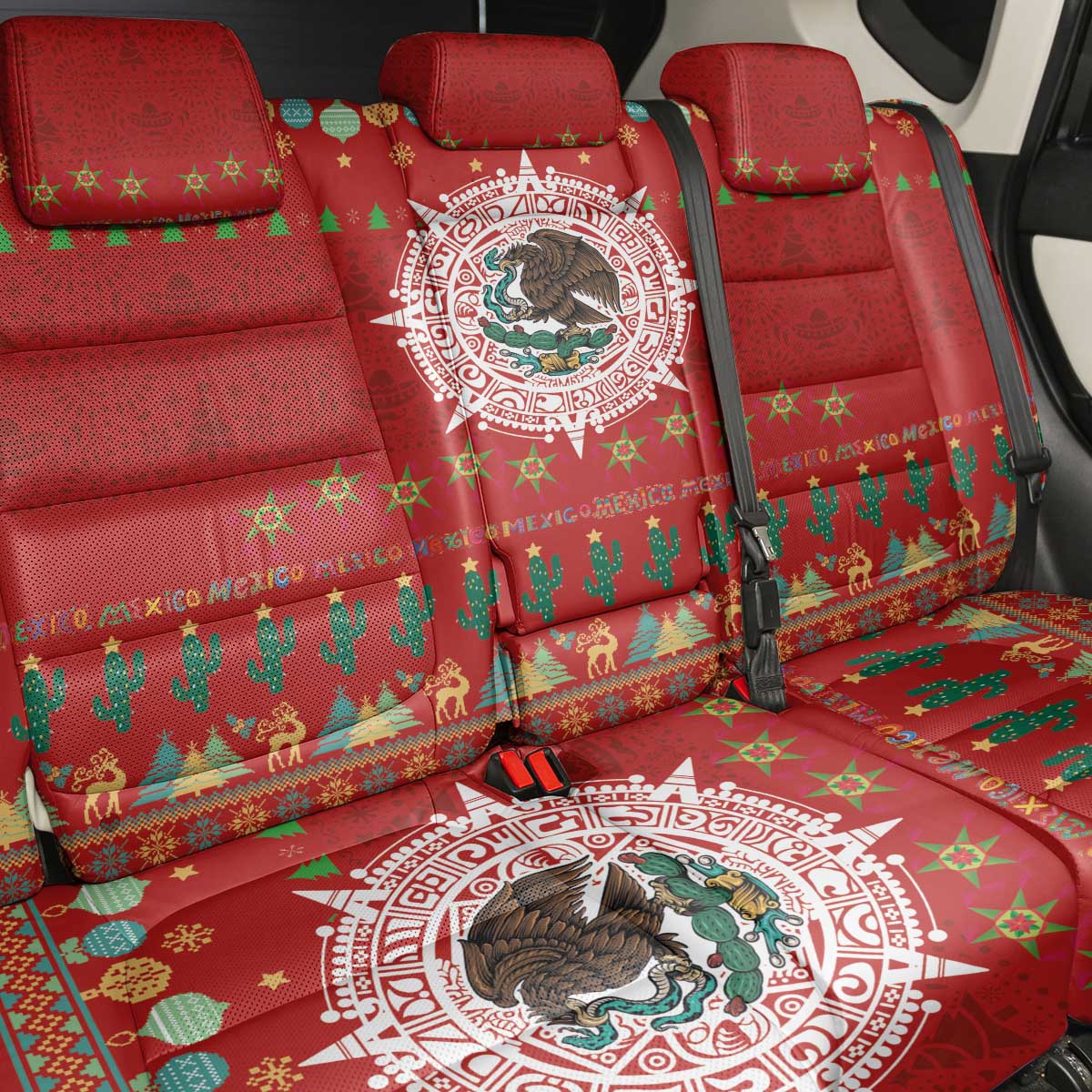 Mexico Merry Christmas Back Car Seat Cover Mexican Cultural Emblem Xmas Style - Polynesian Pride