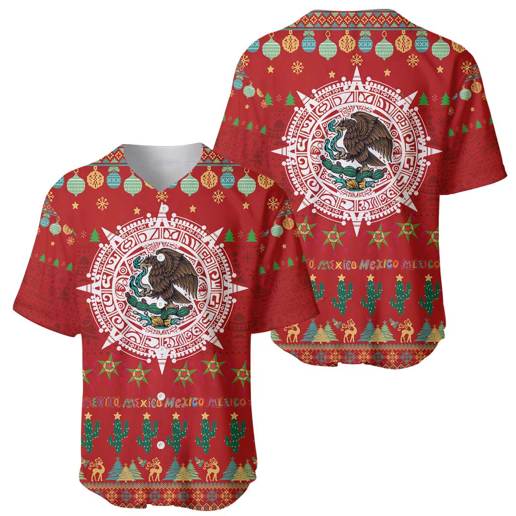 Mexico Merry Christmas Baseball Jersey Mexican Cultural Emblem Xmas Style - Polynesian Pride