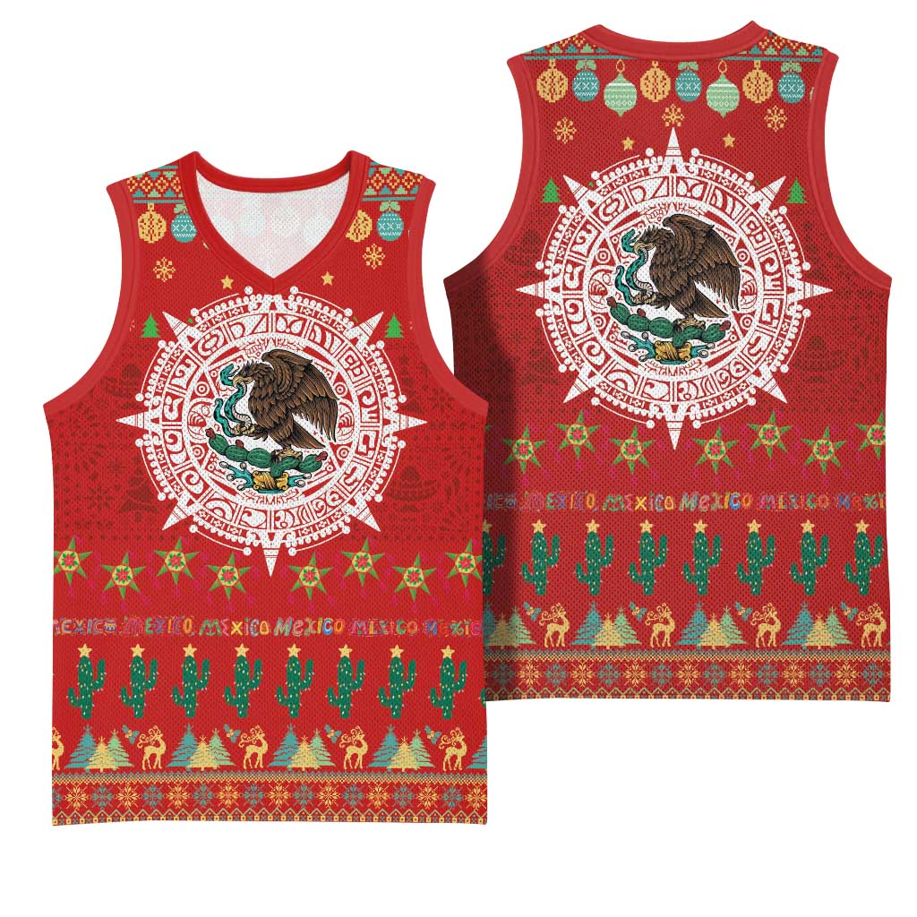 Mexico Merry Christmas Basketball Jersey Mexican Cultural Emblem Xmas Style - Polynesian Pride