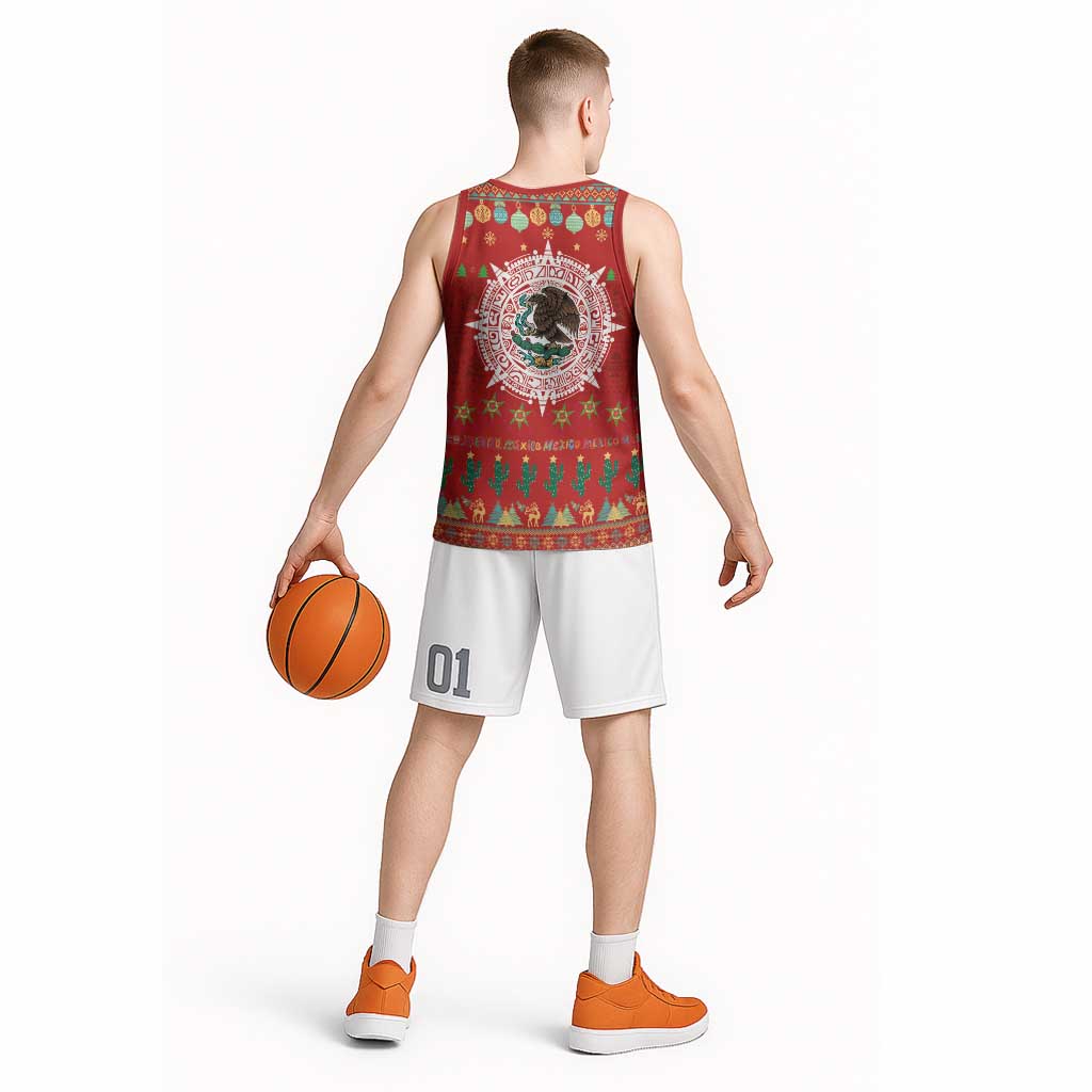 Mexico Merry Christmas Basketball Jersey Mexican Cultural Emblem Xmas Style - Polynesian Pride