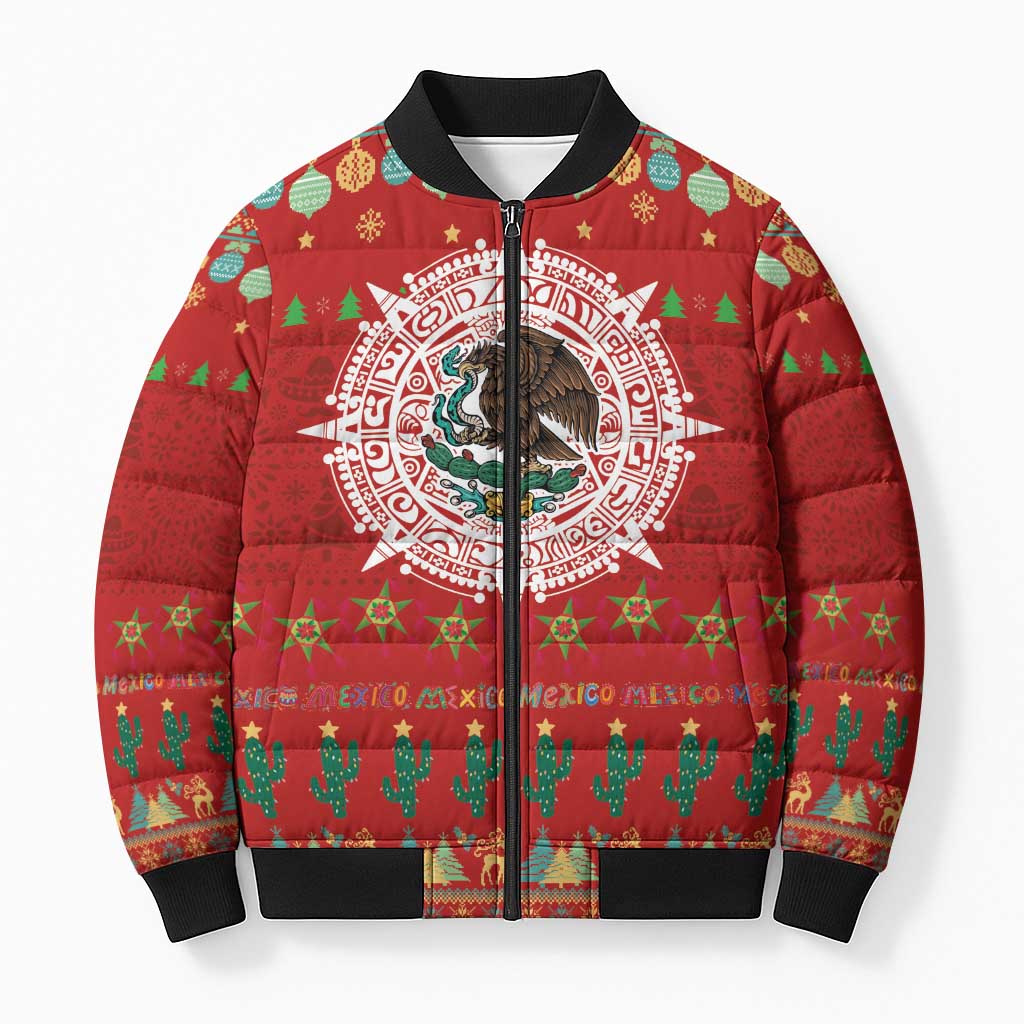 Mexico Merry Christmas Bomber Puffer Jacket Mexican Cultural Emblem Xmas Style - Polynesian Pride