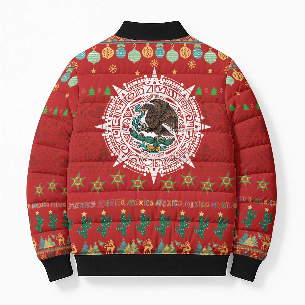 Mexico Merry Christmas Bomber Puffer Jacket Mexican Cultural Emblem Xmas Style - Polynesian Pride