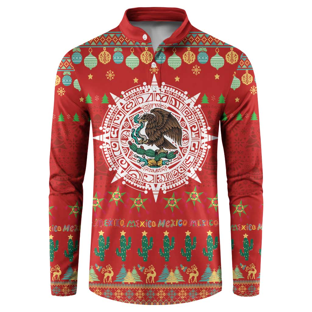 Mexico Merry Christmas Button Sweatshirt Mexican Cultural Emblem Xmas Style - Polynesian Pride