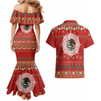 Mexico Merry Christmas Couples Matching Mermaid Dress and Hawaiian Shirt Mexican Cultural Emblem Xmas Style - Polynesian Pride