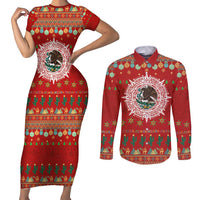 Mexico Merry Christmas Couples Matching Short Sleeve Bodycon Dress and Long Sleeve Button Shirt Mexican Cultural Emblem Xmas Style - Polynesian Pride