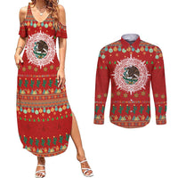 Mexico Merry Christmas Couples Matching Summer Maxi Dress and Long Sleeve Button Shirt Mexican Cultural Emblem Xmas Style - Polynesian Pride