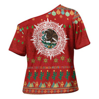 Mexico Merry Christmas Cross Shoulder Shirt Mexican Cultural Emblem Xmas Style - Polynesian Pride