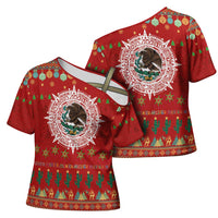 Mexico Merry Christmas Cross Shoulder Shirt Mexican Cultural Emblem Xmas Style - Polynesian Pride