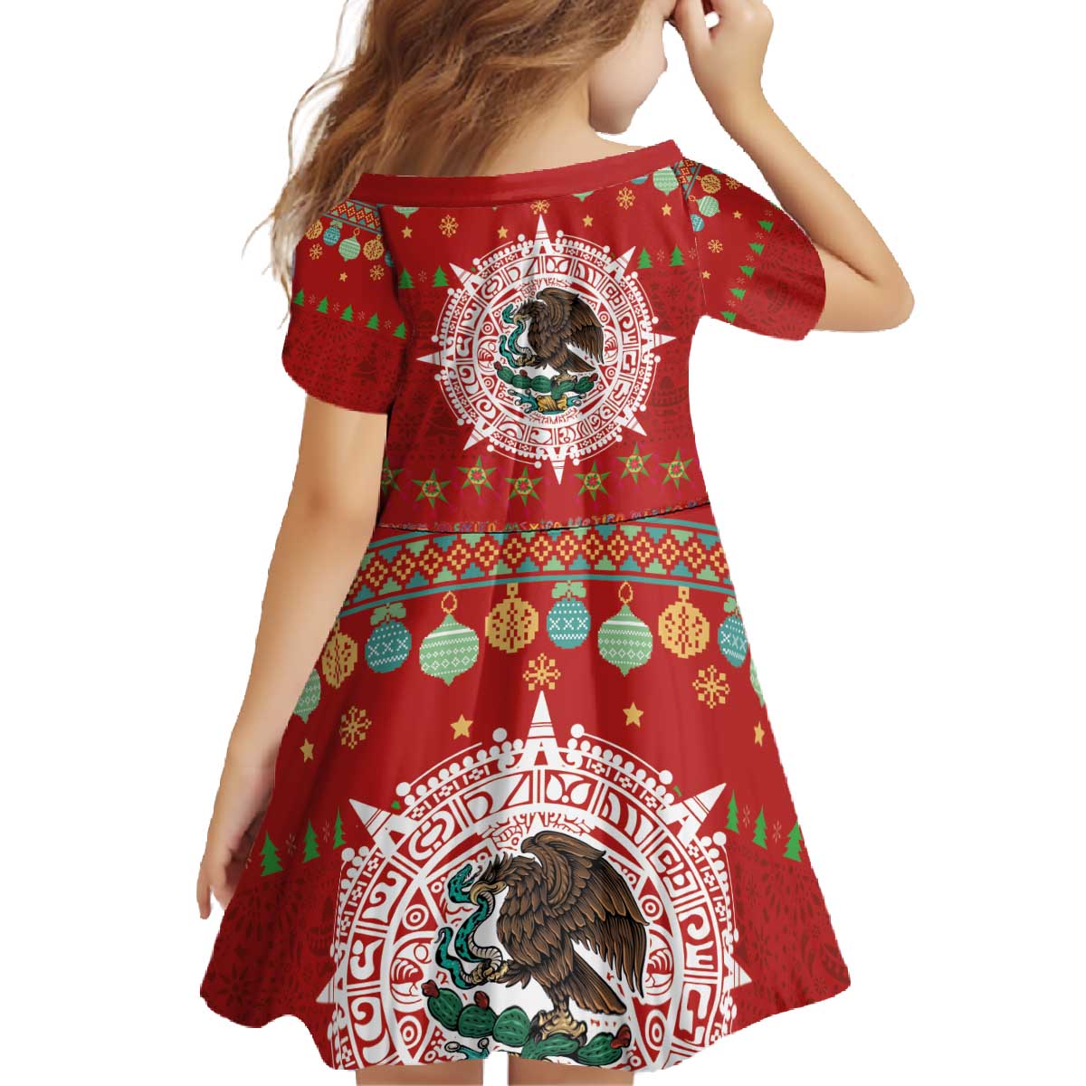 Mexico Merry Christmas Family Matching Off The Shoulder Long Sleeve Dress and Hawaiian Shirt Mexican Cultural Emblem Xmas Style - Polynesian Pride