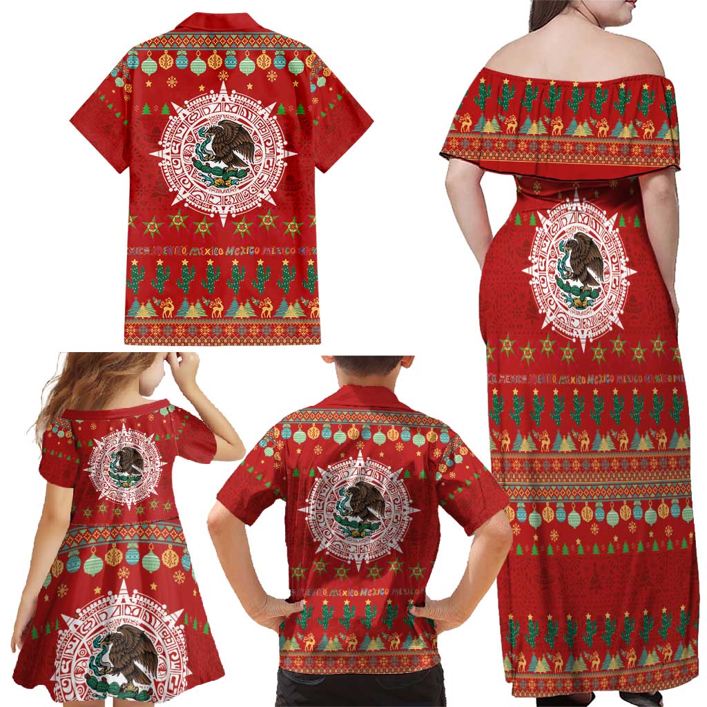 Mexico Merry Christmas Family Matching Off Shoulder Maxi Dress and Hawaiian Shirt Mexican Cultural Emblem Xmas Style - Polynesian Pride