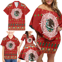 Mexico Merry Christmas Family Matching Off Shoulder Short Dress and Hawaiian Shirt Mexican Cultural Emblem Xmas Style - Polynesian Pride