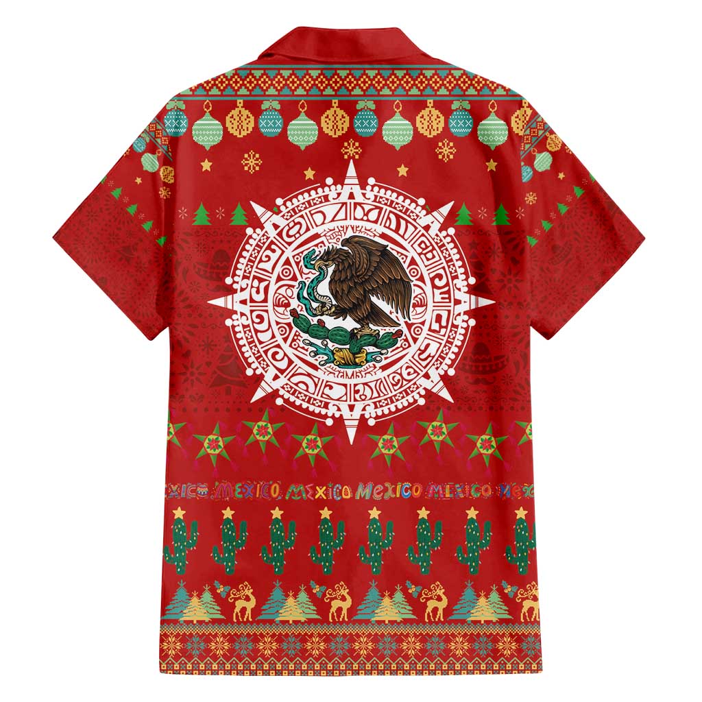 Mexico Merry Christmas Family Matching Off Shoulder Short Dress and Hawaiian Shirt Mexican Cultural Emblem Xmas Style - Polynesian Pride