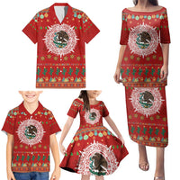 Mexico Merry Christmas Family Matching Puletasi and Hawaiian Shirt Mexican Cultural Emblem Xmas Style - Polynesian Pride