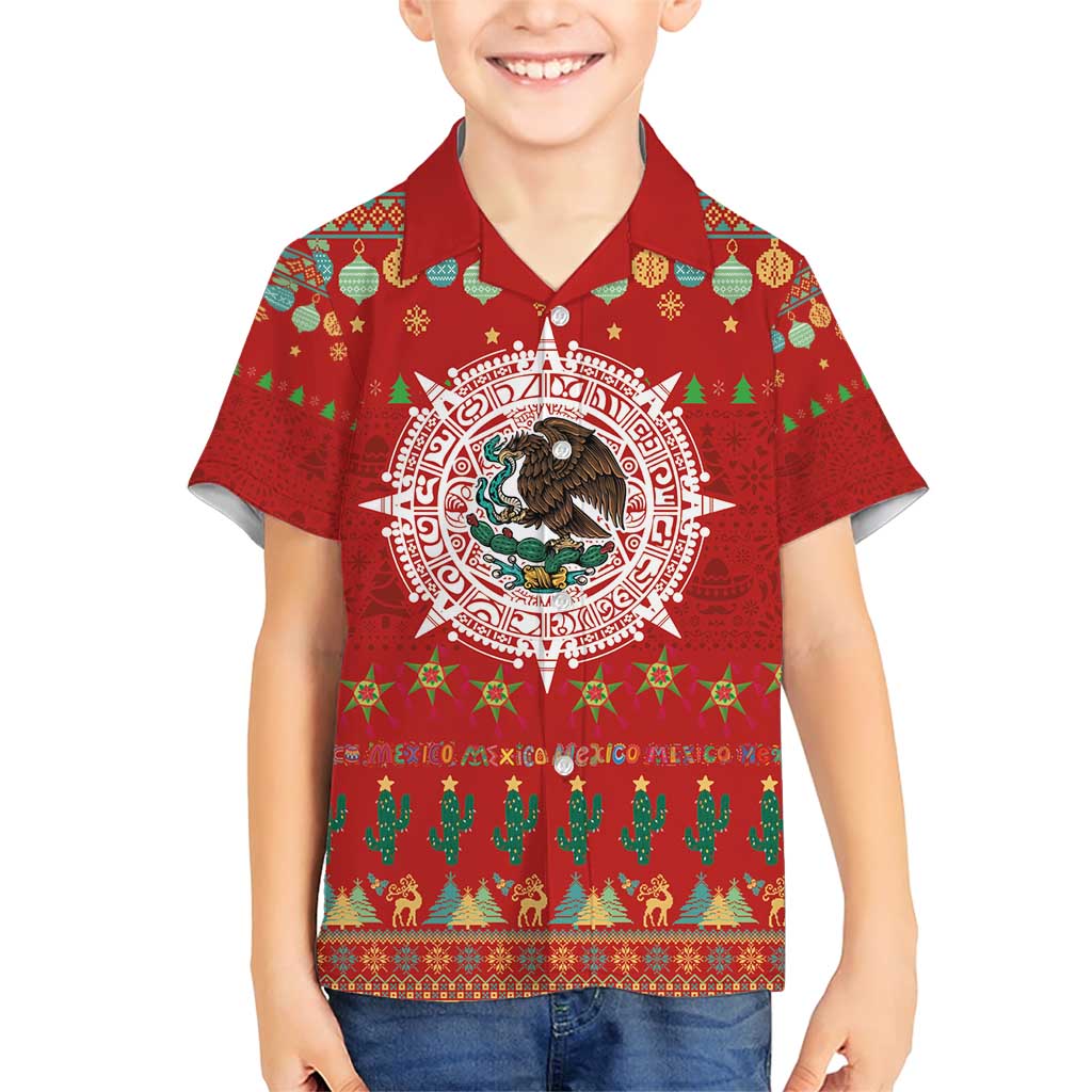 Mexico Merry Christmas Family Matching Short Sleeve Bodycon Dress and Hawaiian Shirt Mexican Cultural Emblem Xmas Style - Polynesian Pride
