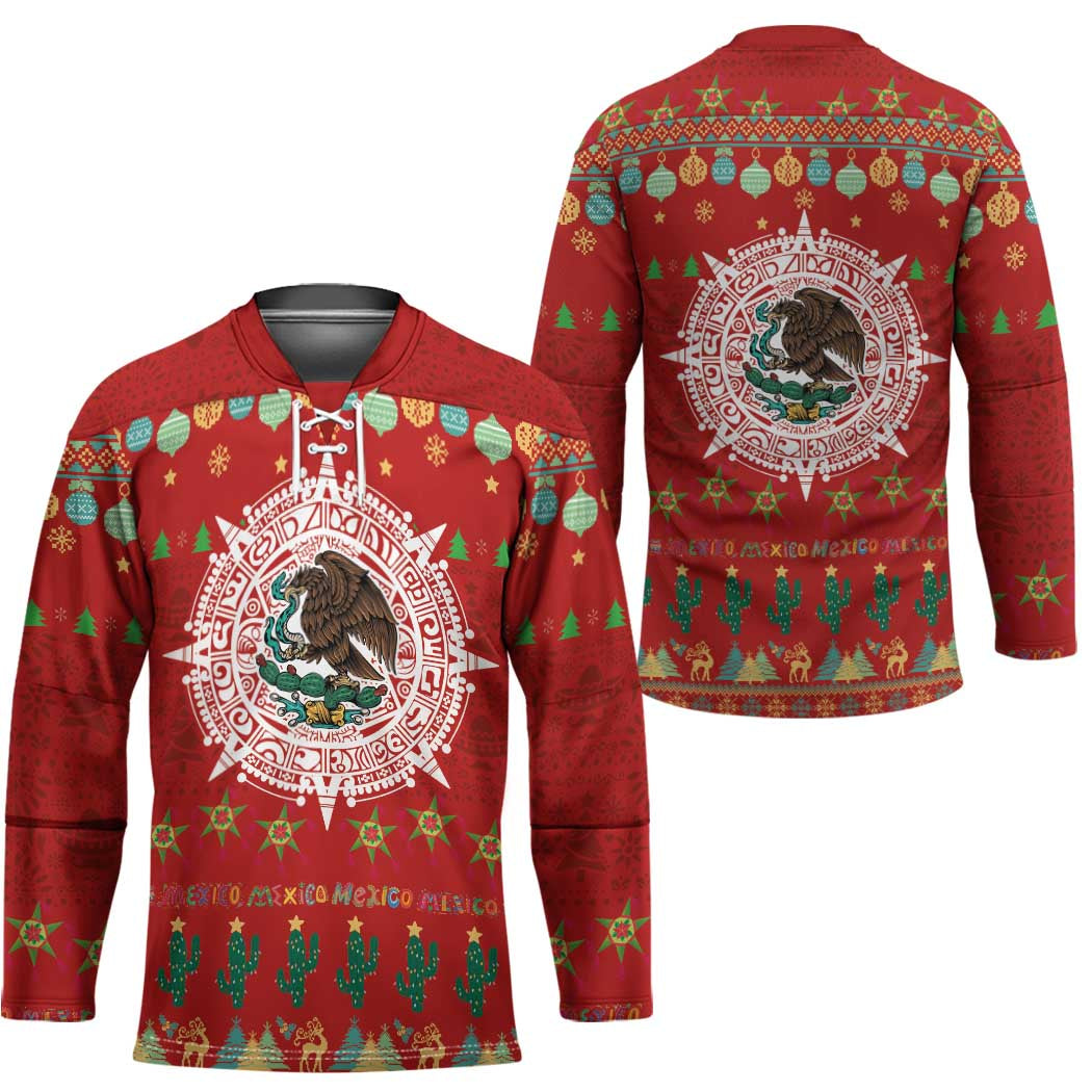 Mexico Merry Christmas Hockey Jersey Mexican Cultural Emblem Xmas Style - Polynesian Pride