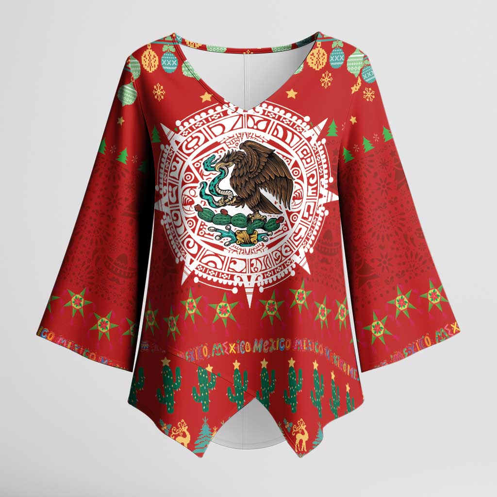Mexico Merry Christmas Kimono Sleeve Blouse Mexican Cultural Emblem Xmas Style - Polynesian Pride