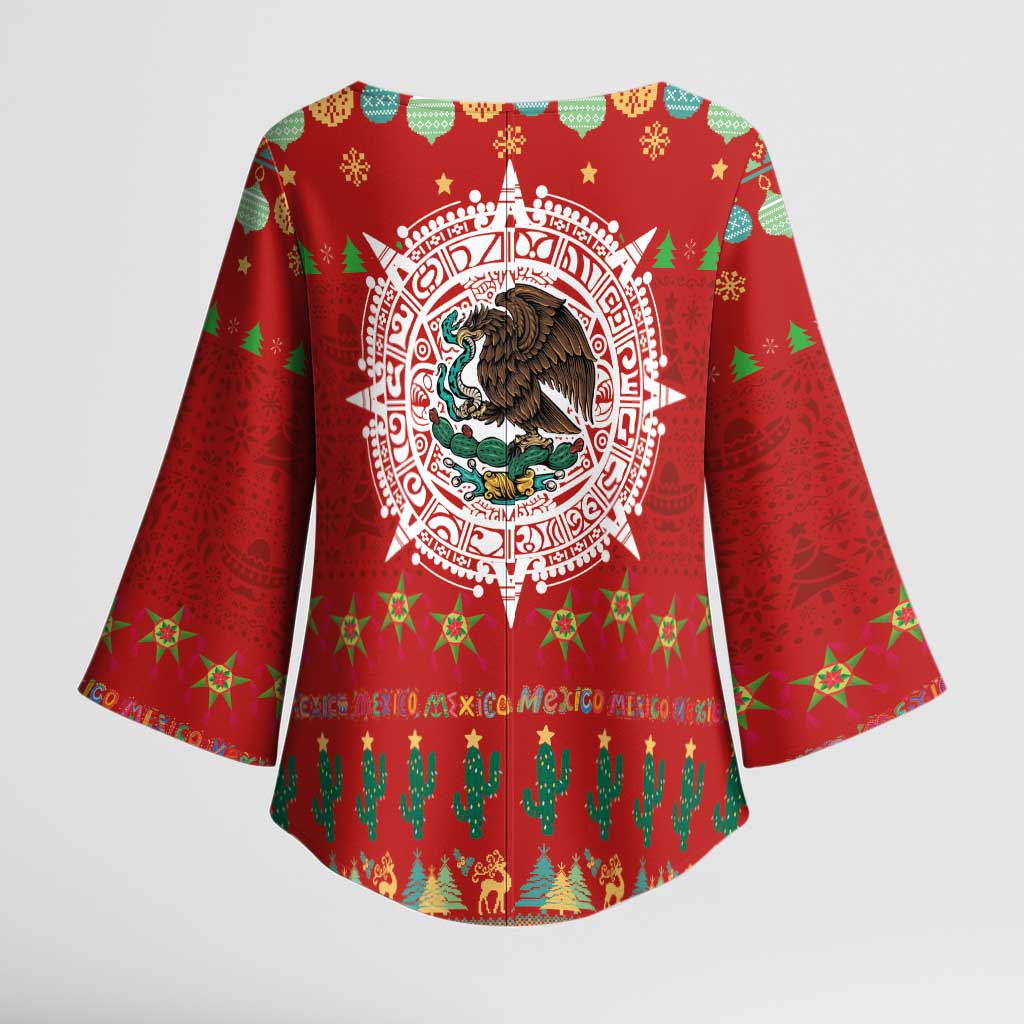 Mexico Merry Christmas Kimono Sleeve Blouse Mexican Cultural Emblem Xmas Style - Polynesian Pride