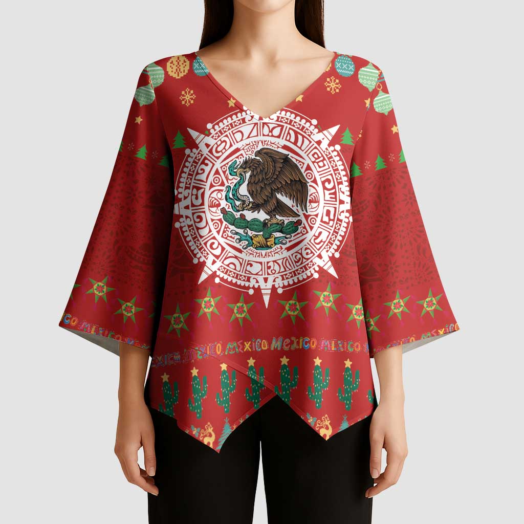 Mexico Merry Christmas Kimono Sleeve Blouse Mexican Cultural Emblem Xmas Style - Polynesian Pride