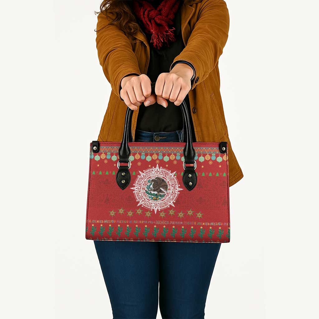 Mexico Merry Christmas Leather Bag Mexican Cultural Emblem Xmas Style - Polynesian Pride