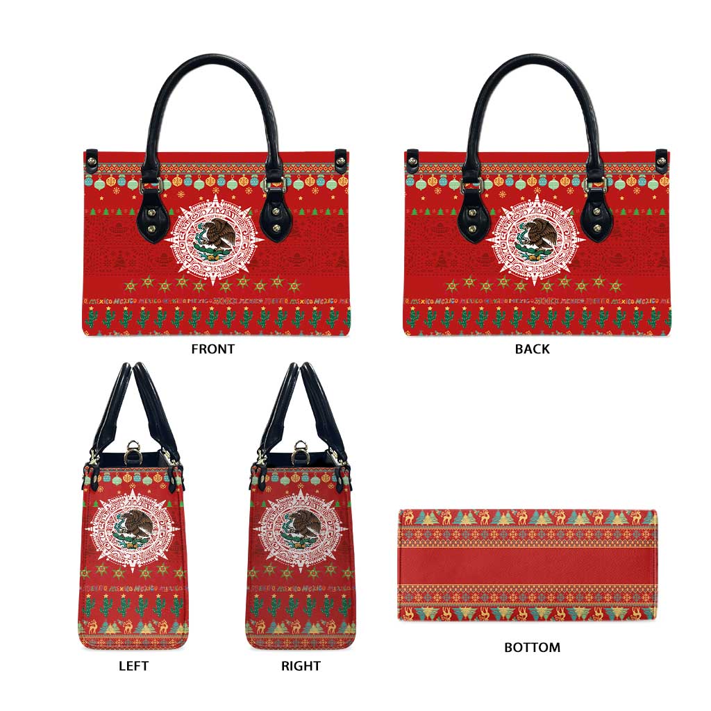 Mexico Merry Christmas Leather Bag Mexican Cultural Emblem Xmas Style - Polynesian Pride