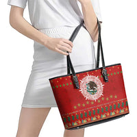 Mexico Merry Christmas Leather Tote Bag Mexican Cultural Emblem Xmas Style - Polynesian Pride