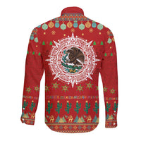 Mexico Merry Christmas Long Sleeve Button Shirt Mexican Cultural Emblem Xmas Style - Polynesian Pride