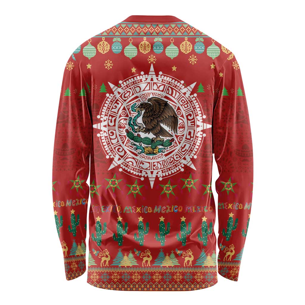 Mexico Merry Christmas Long Sleeve Shirt Mexican Cultural Emblem Xmas Style - Polynesian Pride
