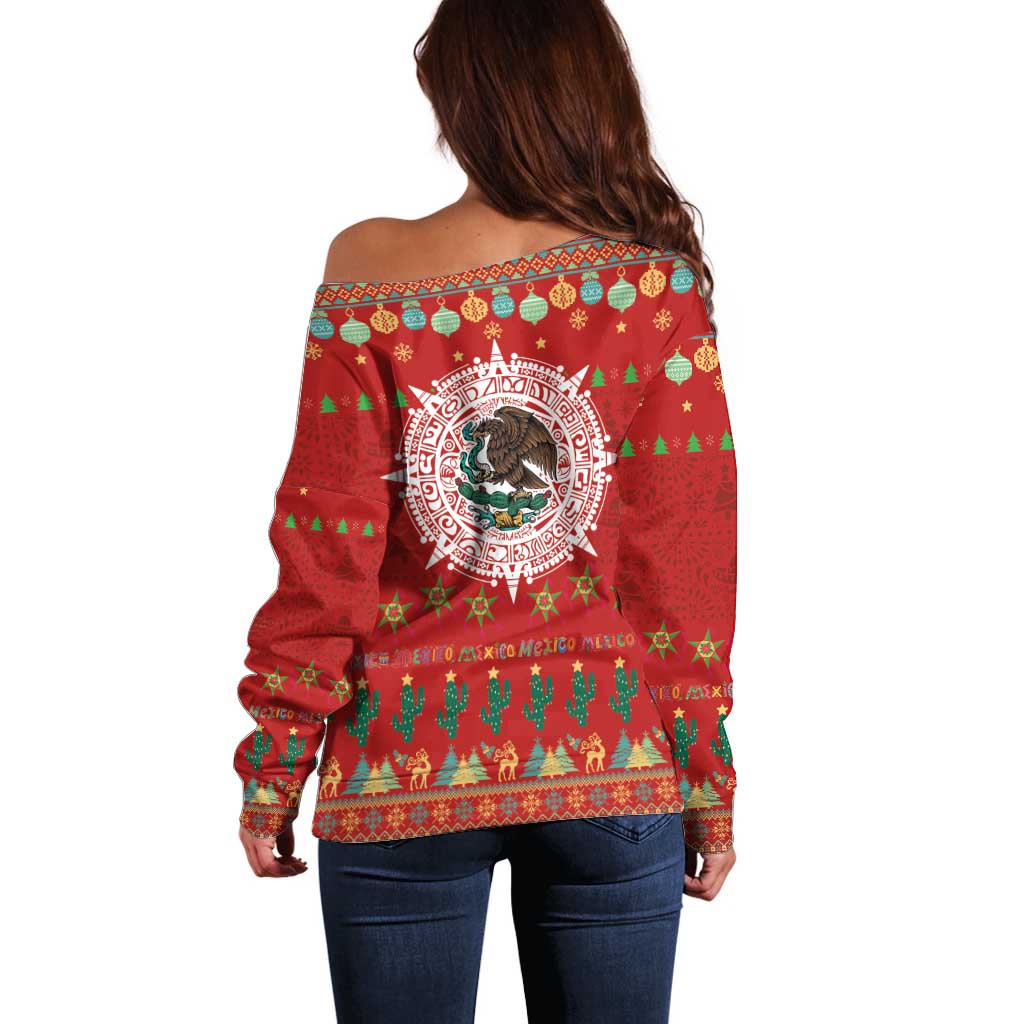 Mexico Merry Christmas Off Shoulder Sweater Mexican Cultural Emblem Xmas Style - Polynesian Pride