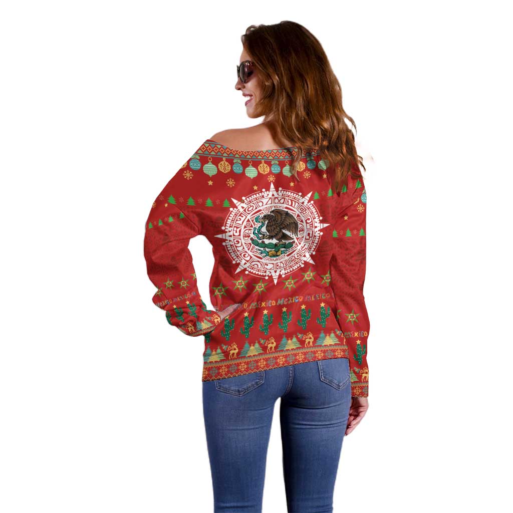 Mexico Merry Christmas Off Shoulder Sweater Mexican Cultural Emblem Xmas Style - Polynesian Pride