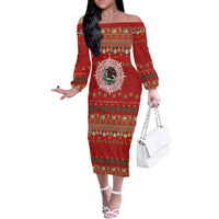 Mexico Merry Christmas Off The Shoulder Long Sleeve Dress Mexican Cultural Emblem Xmas Style - Polynesian Pride